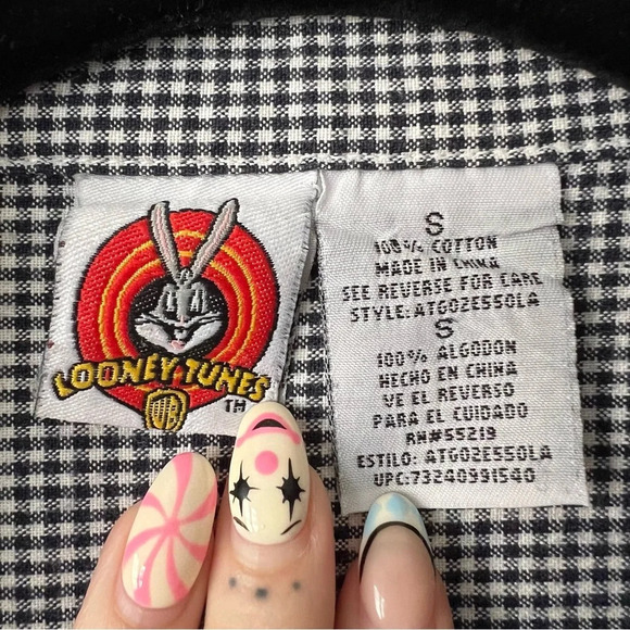 Vintage Tweety Looney Tunes Gingham Button Front Short Sleeve Top Sz Small - Picture 4 of 6